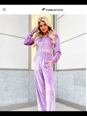 Fabletics Velour Zip-Up Wide Leg Onesie Lilac